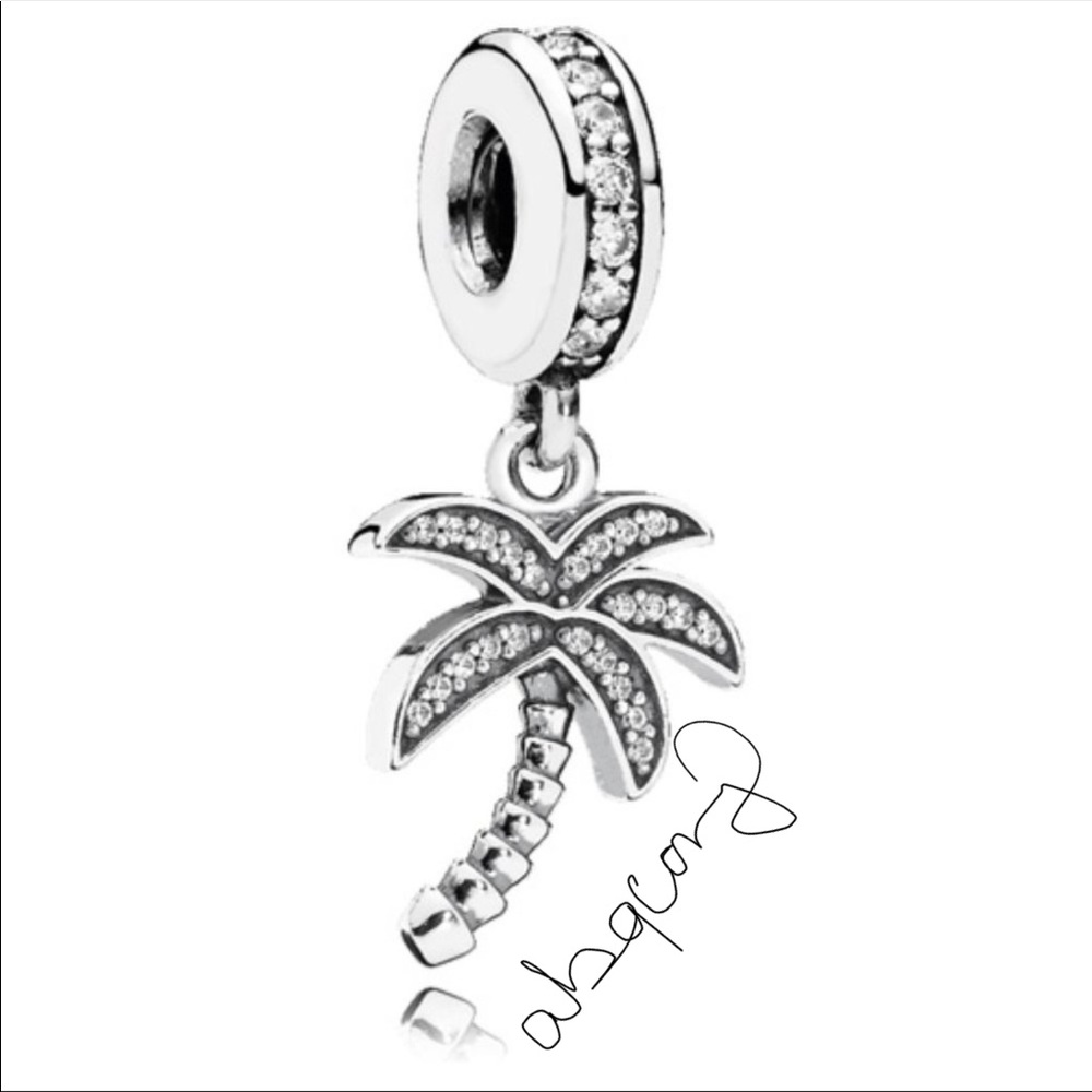 EUC Pandora 791540CZ Sterling Silver Sparkling CZ Palm Tree Dangle Travel Charm